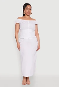 Womens Plus Size Nylon Drawstring Off the Shoulder Top, White, Size 1X