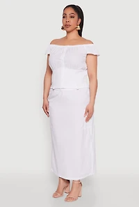 Womens Plus Size Nylon Drawstring Off the Shoulder Top, White, Size 1X
