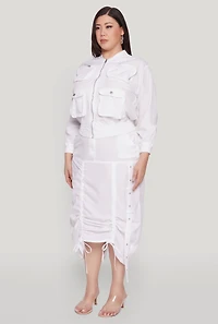 Womens Plus Size Cargo Pocket Windbreaker Bomber Jacket, White, Size 2X