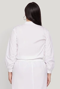 Womens Plus Size Cargo Pocket Windbreaker Bomber Jacket, White, Size 2X