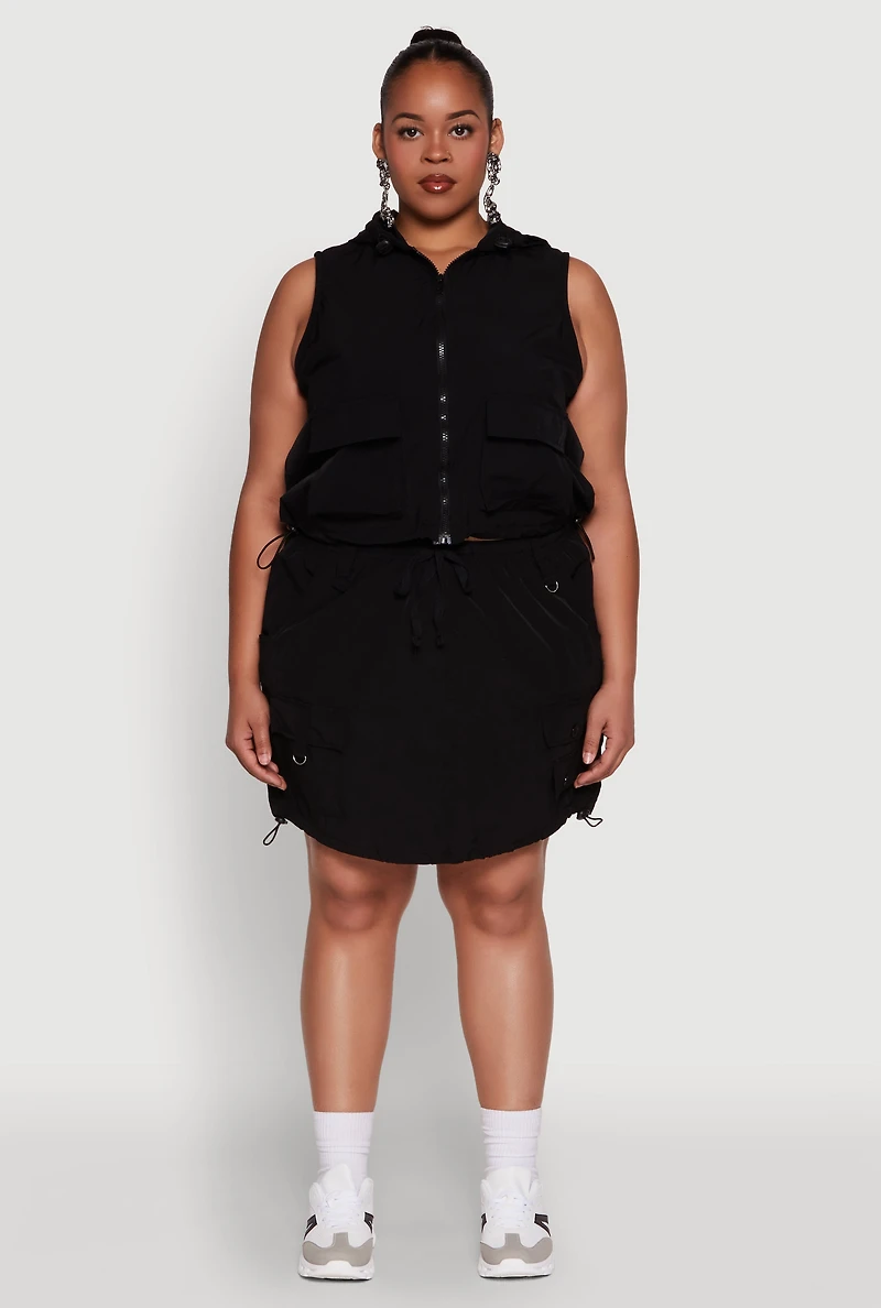 Womens Plus Drawstring Waist Cargo Skirt,