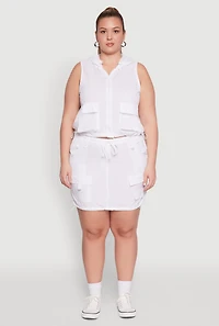 Womens Plus Size Drawstring Waist Cargo Skirt, White, Size 1X