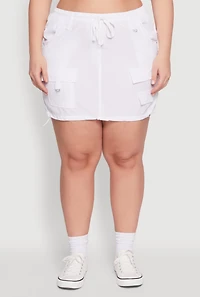 Womens Plus Size Drawstring Waist Cargo Skirt, White, Size 1X