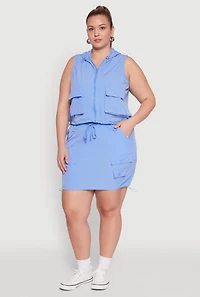 Womens Plus Size Drawstring Waist Cargo Skirt, Blue, Size 2X
