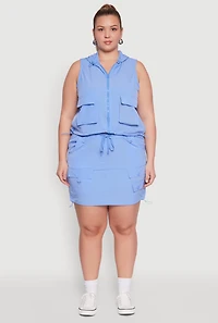 Womens Plus Size Drawstring Waist Cargo Skirt, Blue, Size 2X