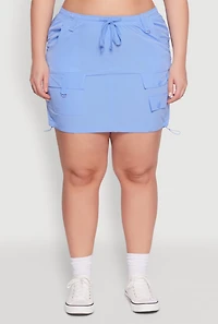 Womens Plus Size Drawstring Waist Cargo Skirt, Blue, Size 2X