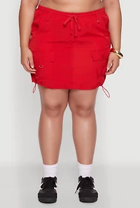 Womens Plus Size Drawstring Waist Cargo Skirt, Red, Size 3X