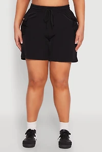 Womens Plus Size Nylon Drawstring Cargo Shorts, Black, Size 3X