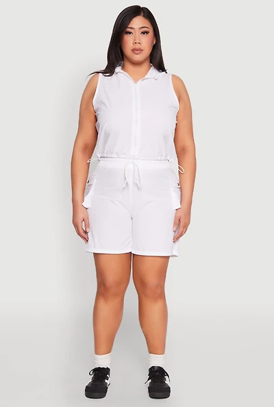 Womens Plus Size Nylon Drawstring Cargo Shorts, White, Size 2X