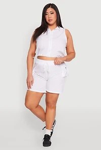 Womens Plus Size Nylon Drawstring Cargo Shorts, White, Size 3X