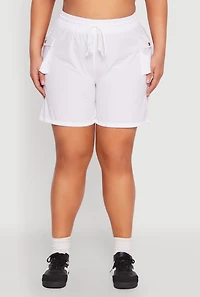 Womens Plus Size Nylon Drawstring Cargo Shorts, White, Size 2X