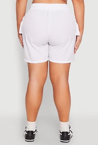 Womens Plus Size Nylon Drawstring Cargo Shorts, White, Size 3X