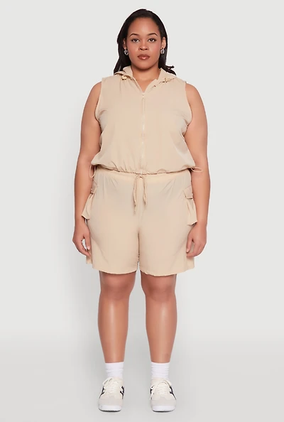 Womens Plus Nylon Drawstring Cargo Shorts, 3X