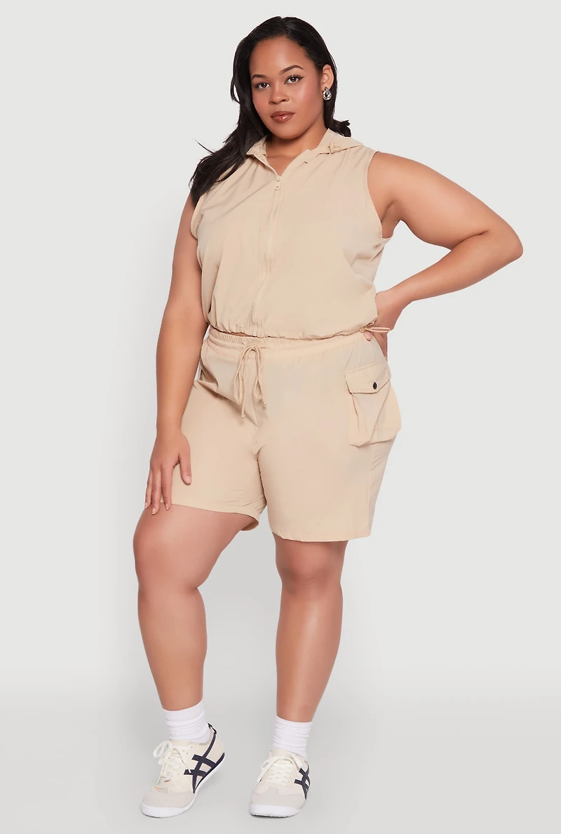 Womens Plus Size Nylon Drawstring Cargo Shorts, Khaki, Size 3X
