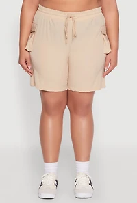Womens Plus Nylon Drawstring Cargo Shorts, 3X