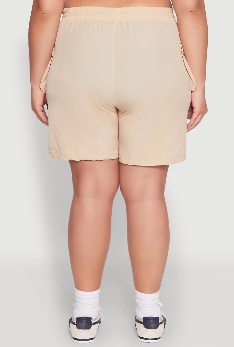 Womens Plus Nylon Drawstring Cargo Shorts,