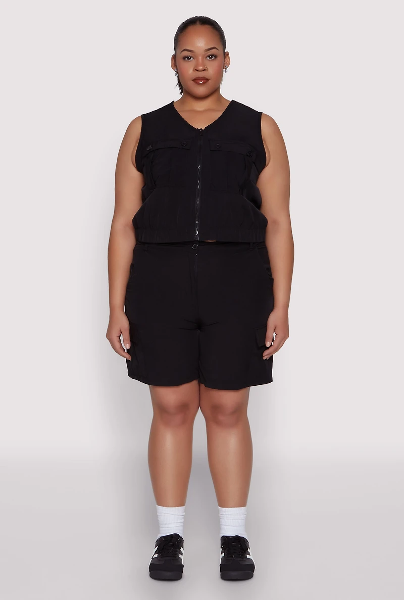 Plus Nylon Cargo Shorts