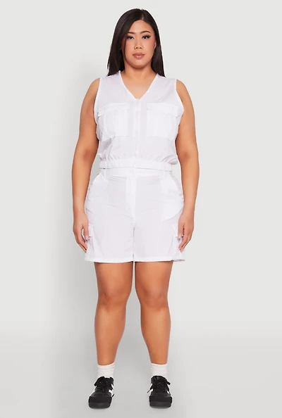 Womens Plus Size Nylon Cargo Shorts, White, Size 2X