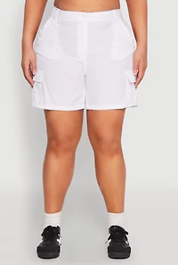 Womens Plus Size Nylon Cargo Shorts, White, Size 2X