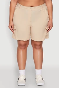 Womens Plus Size Nylon Cargo Shorts, Khaki, Size 1X