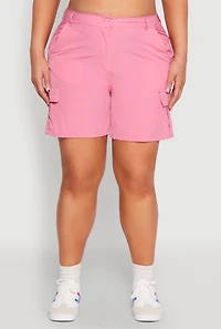 Womens Plus Size Nylon Cargo Shorts, Pink, Size 2X