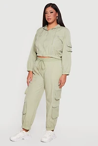 Plus Cropped Contrast Piping Zip Front Hoodie