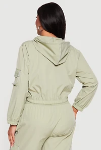 Plus Cropped Contrast Piping Zip Front Hoodie