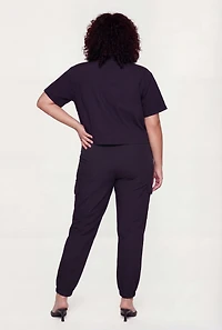 Plus Nylon Button Front Crop Top