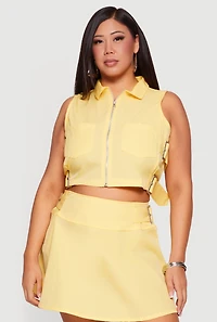 Plus Side Buckle Detail Zip Front Vest