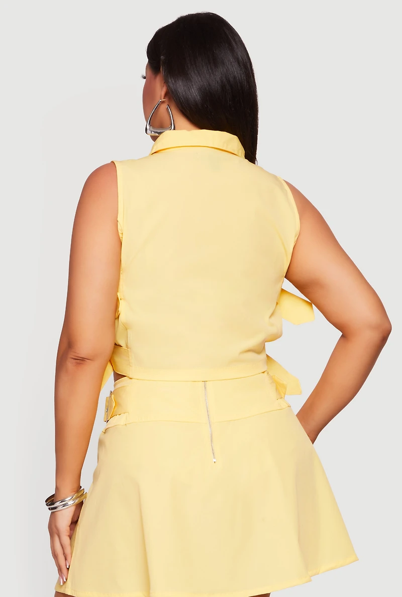 Plus Side Buckle Detail Zip Front Vest
