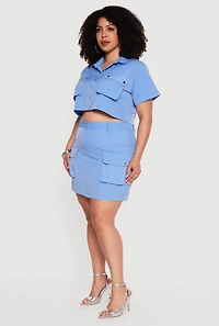Plus Nylon Button Front Cropped Shirt