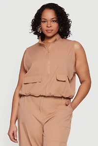 Plus Nylon Cropped Zip Front Windbreaker Vest