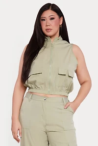 Plus Nylon Cropped Zip Front Windbreaker Vest