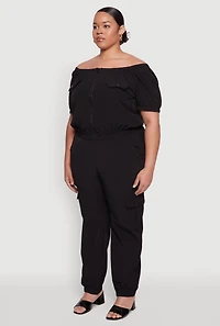 Womens Plus Off The Shoulder Zip Front Crop Top, 2X