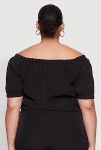 Womens Plus Size Off The Shoulder Zip Front Crop Top, Black, Size 2X