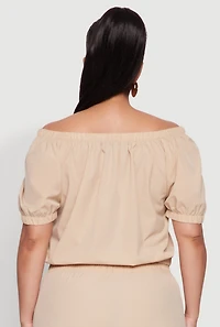 Womens Plus Off The Shoulder Zip Front Crop Top,