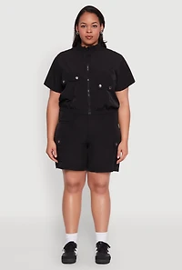 Plus Nylon High Waist Cargo Shorts