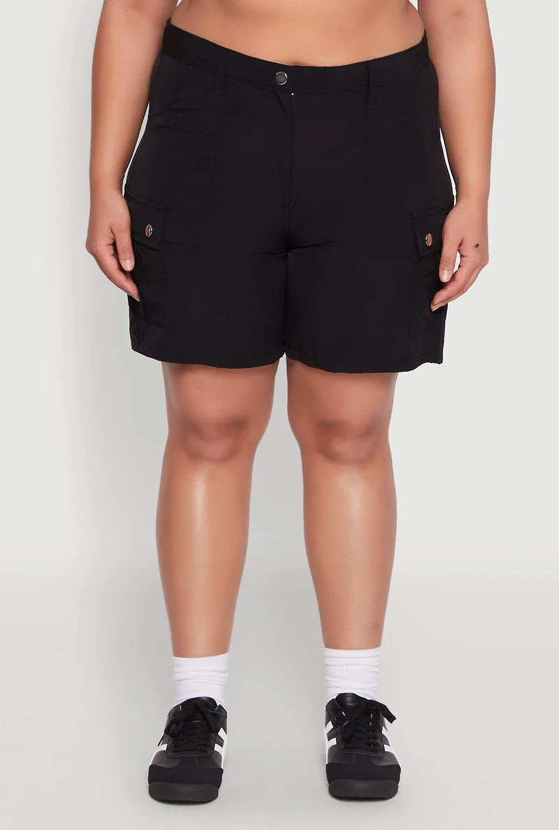 Plus Nylon High Waist Cargo Shorts