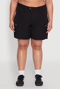 Plus Nylon High Waist Cargo Shorts