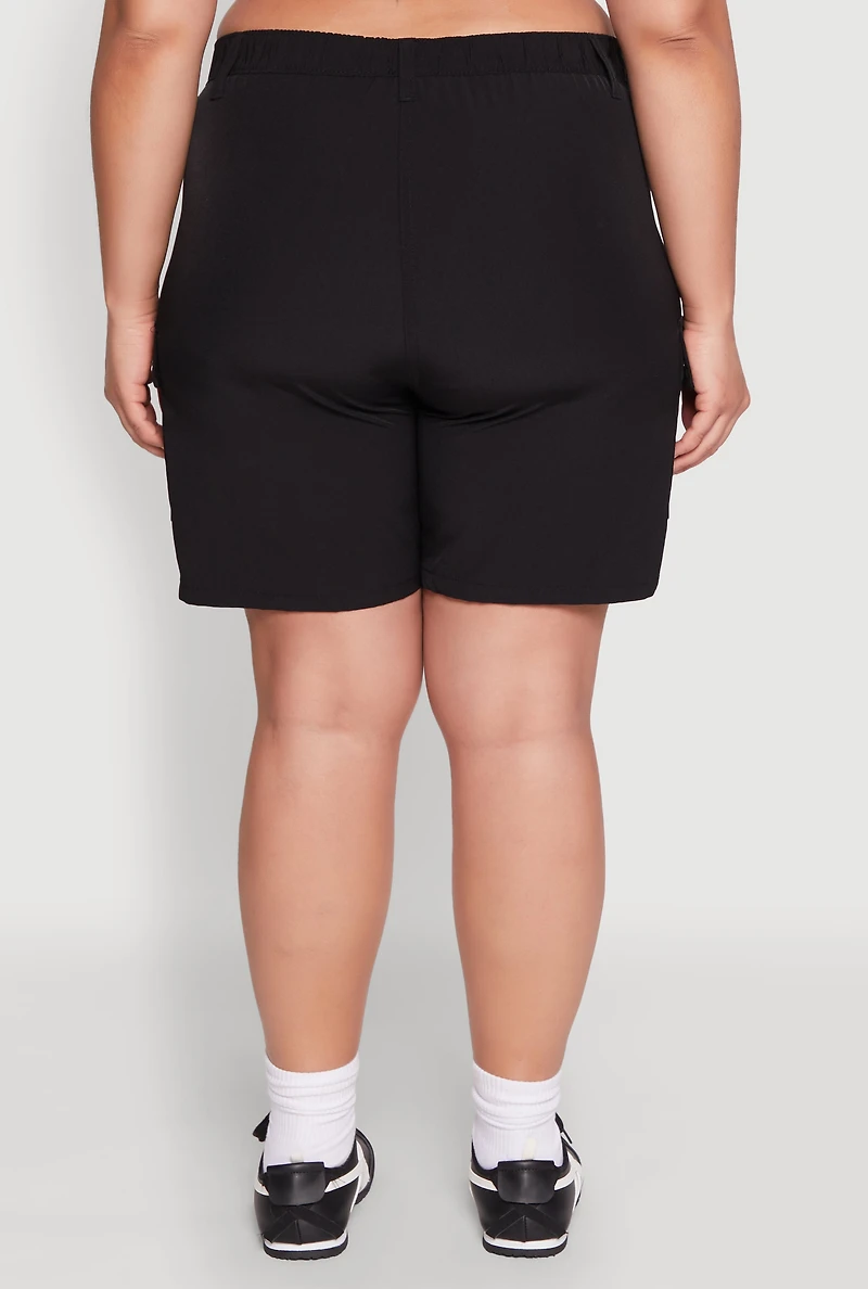 Plus Nylon High Waist Cargo Shorts