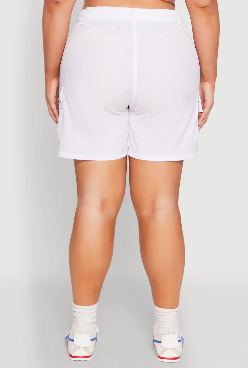 Plus Nylon High Waist Cargo Shorts