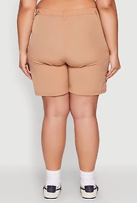 Womens Plus Size Nylon High Waist Cargo Shorts, Khaki, Size 2X