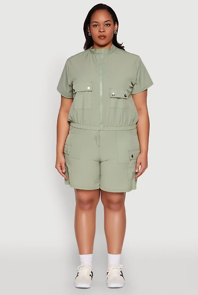 Womens Plus Nylon High Waist Cargo Shorts,