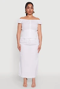Womens Plus Size Nylon Drawstring Cargo Maxi Skirt, White, Size 2X