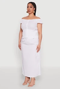 Womens Plus Size Nylon Drawstring Cargo Maxi Skirt, White, Size 2X