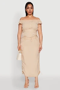 Plus Nylon Drawstring Cargo Maxi Skirt