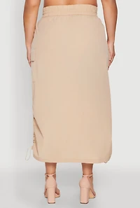 Plus Nylon Drawstring Cargo Maxi Skirt
