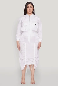 Womens Plus Size Grommet Detail Drawstring Skirt, White, Size 3X