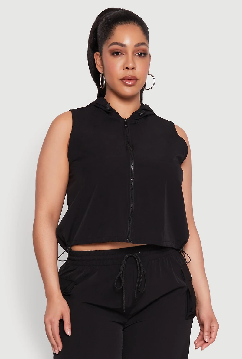 Womens Plus Toggle Drawstring Hem Crop Top,