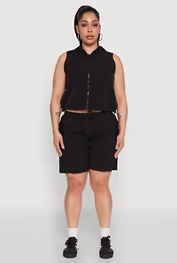 Womens Plus Size Toggle Drawstring Hem Crop Top, Black, Size 2X